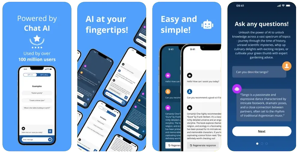 Screenshots of the GPT Mobile Phone app