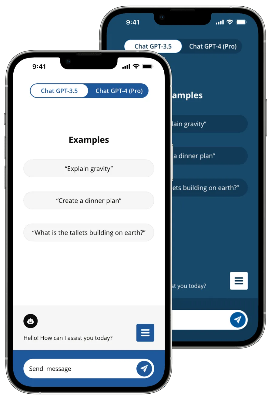 GPT Mobile in dark and light mode